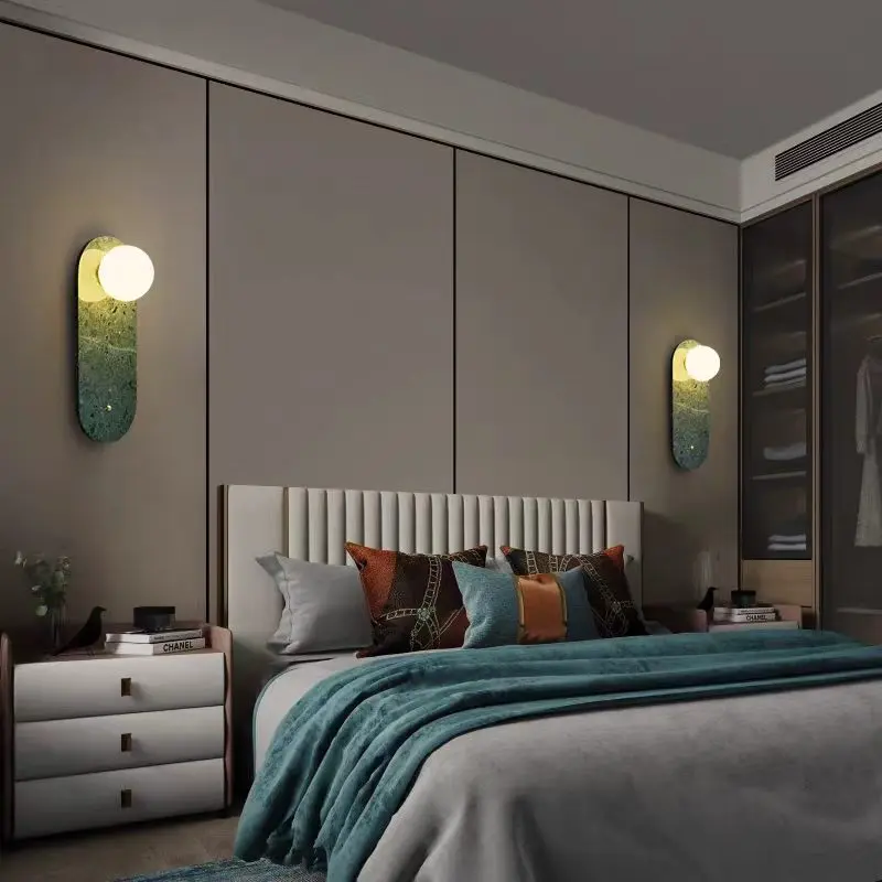 Minimalist Oval Natural Marble & Glass Wall Sconce for Villa Hotel Corridor WC3019 6