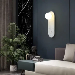 Minimalist Oval Natural Marble & Glass Wall Sconce for Villa Hotel Corridor WC3019 7