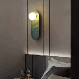 Minimalist Oval Natural Marble & Glass Wall Sconce for Villa Hotel Corridor WC3019 8