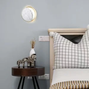 Minimalist Crescent Gold Rim Round Natural Marble Wall Sconce WC3020 1