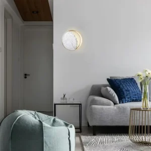 Minimalist Crescent Gold Rim Round Natural Marble Wall Sconce WC3020 2