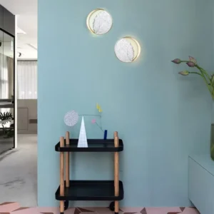 Minimalist Crescent Gold Rim Round Natural Marble Wall Sconce WC3020 3