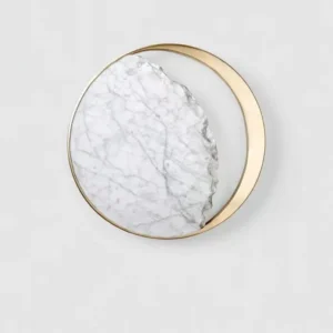 Minimalist Crescent Gold Rim Round Natural Marble Wall Sconce WC3020 4