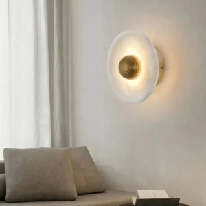 Mid-Century Round Alabaster With Sprial Brass Metal Wall Sconce WD4003 1