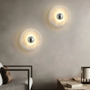 Mid-Century Round Alabaster With Sprial Brass Metal Wall Sconce WD4003 2