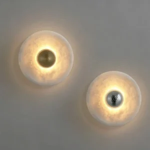 Mid-Century Round Alabaster With Sprial Brass Metal Wall Sconce WD4003 3