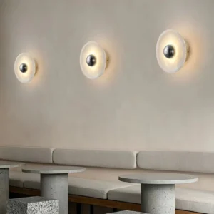 Mid-Century Round Alabaster With Sprial Brass Metal Wall Sconce WD4003 6