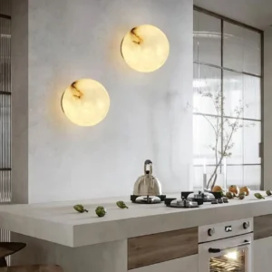 Minimalist Globe Natural Alabaster Flush LED Wall Sconce WD4004 1