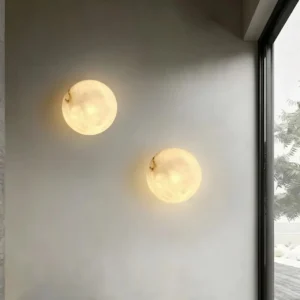 Minimalist Globe Natural Alabaster Flush LED Wall Sconce WD4004 3