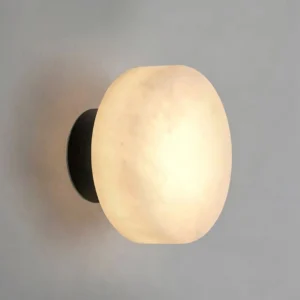Minimalist Round Shape Alabaster With Matte Black Base Wall Sconce WD4006 3