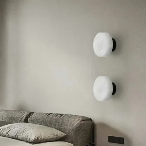 Minimalist Round Shape Alabaster With Matte Black Base Wall Sconce WD4006 4