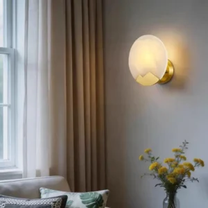 Organic Crack Round Alabaster With Faceted Cut Brass Metal Wall Lamp WD4007 2