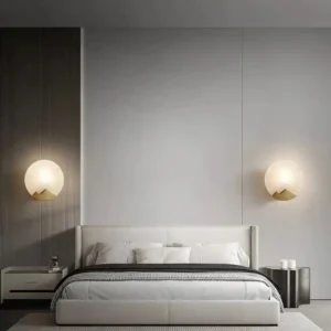Organic Crack Round Alabaster With Faceted Cut Brass Metal Wall Lamp WD4007 3