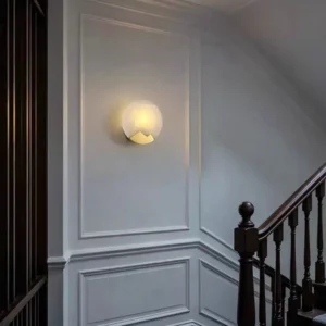 Organic Crack Round Alabaster With Faceted Cut Brass Metal Wall Lamp WD4007 4