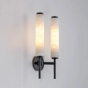 Mid Century Tall Cylinder Alabaster With Brass Arm Wall Sconce WD4008 1