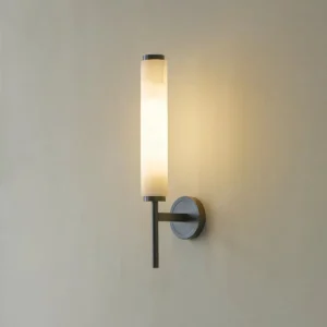 Mid Century Tall Cylinder Alabaster With Brass Arm Wall Sconce WD4008 2