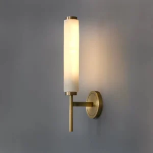 Mid Century Tall Cylinder Alabaster With Brass Arm Wall Sconce WD4008 3