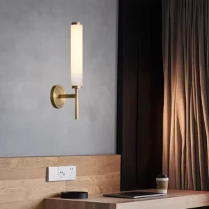 Mid Century Tall Cylinder Alabaster With Brass Arm Wall Sconce WD4008 4