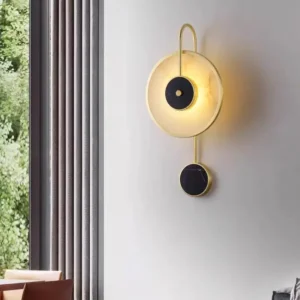 Art Deco Round Alabaster With Black & Brass Metal Wall Lamp WD4009 1