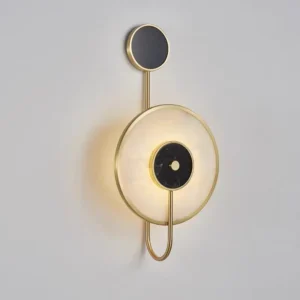Art Deco Round Alabaster With Black & Brass Metal Wall Lamp WD4009 4