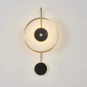 Art Deco Round Alabaster With Black & Brass Metal Wall Lamp WD4009 5