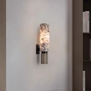 Modern Cylinder Alabaster With Metal Base Wall Sconce WD4011 1