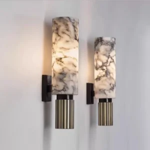 Modern Cylinder Alabaster With Metal Base Wall Sconce WD4011 2