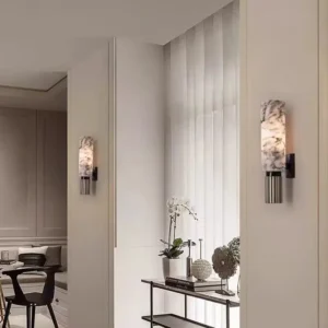 Modern Cylinder Alabaster With Metal Base Wall Sconce WD4011 3