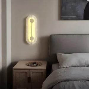Minimalist Oval Shape Alabaster& Metal LED Wall Sconce WD4012 1