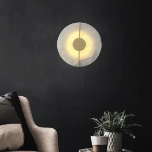 Minimalist Round Shape Alabaster& Metal LED Wall Sconce WD4012 3