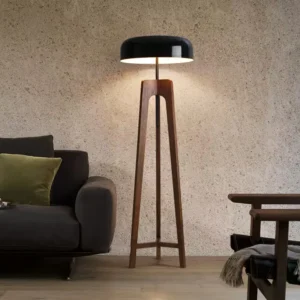 Mid-Century Wood Tripod Floor Lamps with Black Metal Shade FL-8001 1