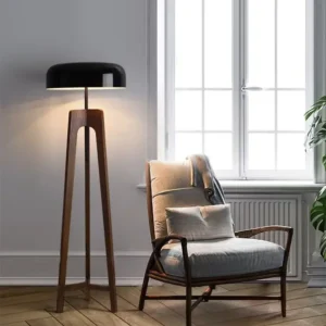 Mid-Century Wood Tripod Floor Lamps with Black Metal Shade FL-8001 2