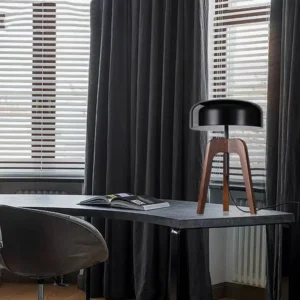Mid-Century Wood Tripod Floor Lamps with Black Metal Shade FL-8001 3