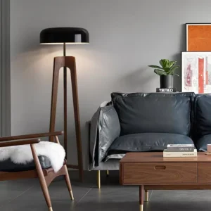 Mid-Century Wood Tripod Floor Lamps with Black Metal Shade FL-8001 4