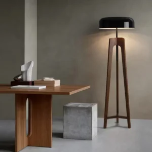 Mid-Century Wood Tripod Floor Lamps with Black Metal Shade FL-8001 5