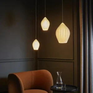 Modern Ribbed White Ceramic Pendant Light MA1004 1