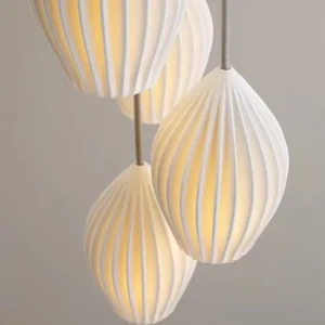 Modern Ribbed White Ceramic Pendant Light MA1004 4