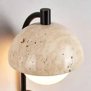 Wabi Sabi Dome Travertine & Wood Wall Sconce WB2009 5