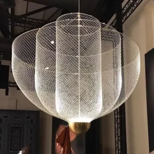 Modern Layered Chrome or Gold Metal Mesh Chandelier MB2012 3