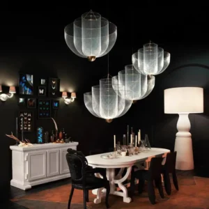 Modern Layered Chrome or Gold Metal Mesh Chandelier MB2012 4