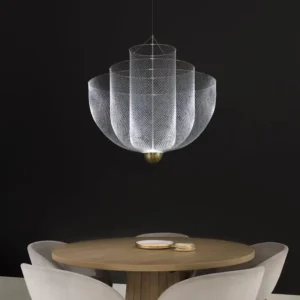 Modern Layered Chrome or Gold Metal Mesh Chandelier MB2012 1