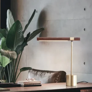 Minimalist Linear Brass & Walnut Metal Table Lamp TL-B025 1