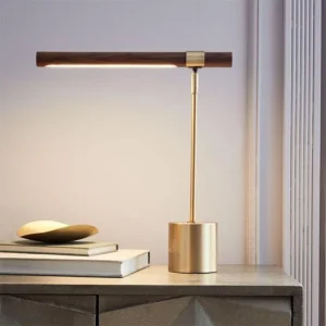 Minimalist Linear Brass & Walnut Metal Table Lamp TL-B025 3