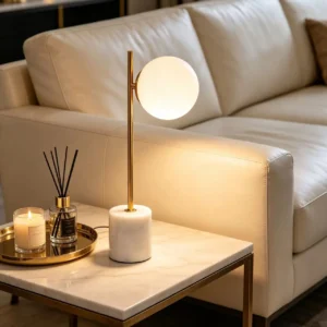 Minimalist Marble Base Opal Glass Globe Table Lamp TL-D012 4