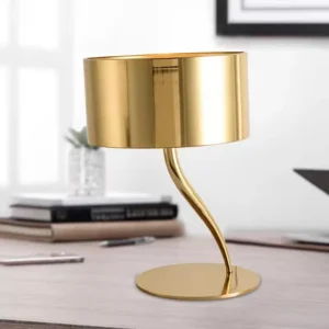 Modern Brass Finish S-Curve Stem Cylinder Shade Table Lamp TL-B039 1