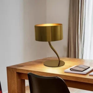 Modern Brass Finish S-Curve Stem Cylinder Shade Table Lamp TL-B039 3