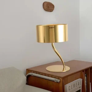 Modern Brass Finish S-Curve Stem Cylinder Shade Table Lamp TL-B039 4