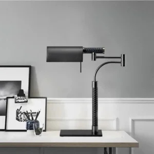 Matte Black Adjustable Swing Arm Desk Lamp with Woven Leather TL-B047 3