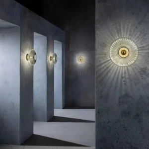 Modern Brass Metal and Fluted Glass Wall Sconce for Bedroom/Entryway WA1009 2