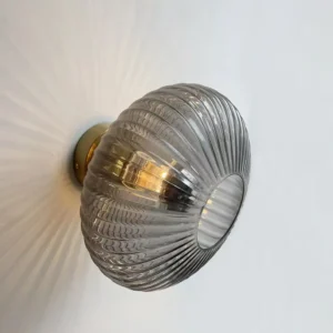 Modern Brass Metal and Fluted Glass Wall Sconce for Bedroom/Entryway WA1009 5